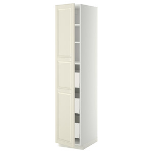 METOD / MAXIMERA High cabinet with drawers, white/Bodbyn off-white, 40x60x200 cm