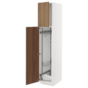 METOD High cabinet with cleaning interior, white/Tistorp brown walnut effect, 40x60x200 cm