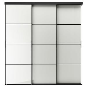 SKYTTA / HOKKSUND Sliding door combination, black/high-gloss light grey, 226x240 cm