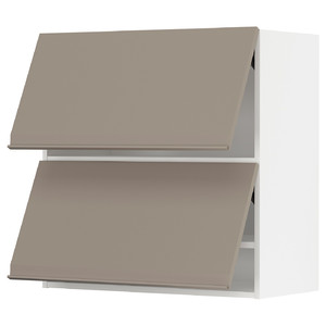 METOD Wall cabinet horizontal w 2 doors, white/Upplöv matt dark beige, 80x80 cm