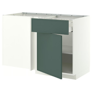 METOD/MAXIMERA Corner base cab w drawer and shelf, white/Aspudden dark grey-green, 128x68 cm