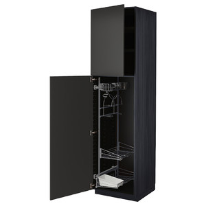 METOD High cabinet with cleaning interior, black/Nickebo matt anthracite, 60x60x220 cm