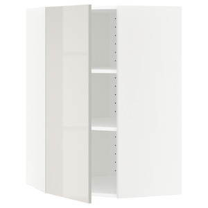 METOD Corner wall cabinet with shelves, white, Ringhult light grey, 68x100 cm
