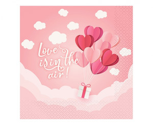 Paper Napkins 33x33cm 20-pack, Love is in the Air, pink