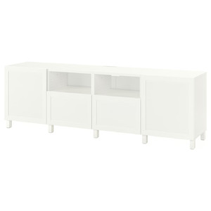 BESTÅ TV unit with doors and drawers, white, Hanviken/Stubbarp white, 240x42x74 cm