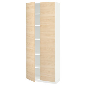 METOD High cabinet with shelves, white/Askersund light ash effect, 80x37x200 cm