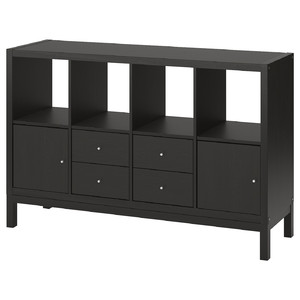 KALLAX Shelving unit with underframe, with 2 doors/4 drawers/black-brown, 77x147 cm