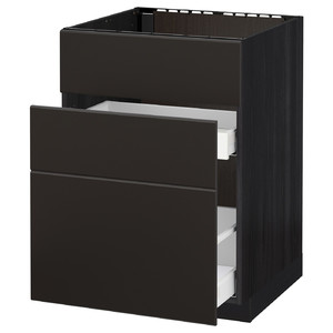 METOD / MAXIMERA Base cab f sink+3 fronts/2 drawers, black/Kungsbacka anthracite, 60x60 cm