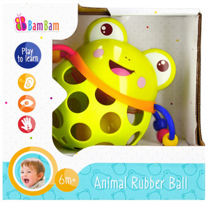 Bam Bam Animal Rubber Ball with Rattle Frog 6m+
