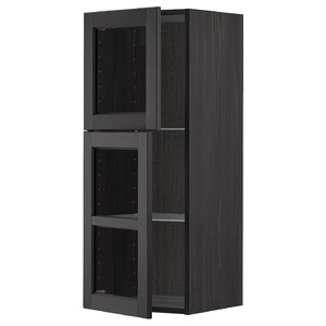 METOD Wall cabinet w shelves/2 glass drs, black/Lerhyttan black stained, 40x100 cm