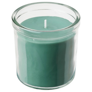 HEDERSAM Scented candle in glass, Fresh grass/light green, 40 hr