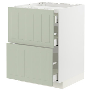 METOD / MAXIMERA Base cab f hob/2 fronts/3 drawers, white/Stensund light green, 60x60 cm