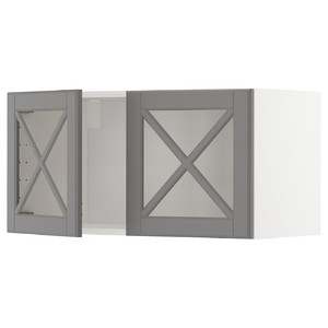 METOD Wall cabinet w 2 glass dr/crossbar., white/Bodbyn grey, 80x40 cm