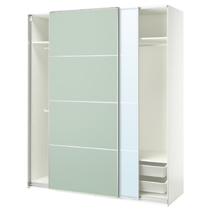 PAX / MEHAMN/AULI Wardrobe with sliding doors, white double sided/light green mirror glass, 200x66x236 cm