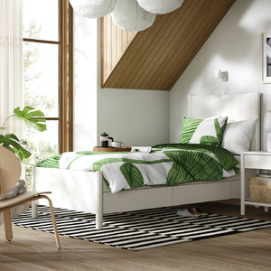 TONSTAD Bed frame with storage, off-white/Lönset, 90x200 cm