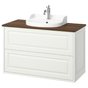 TÄNNFORSEN / RUTSJÖN Wash-stnd w drawers/wash-basin/tap, white/brown walnut effect, 102x49x76 cm