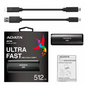 Adata External SSD SE760 512G USB3.2-A/C Black
