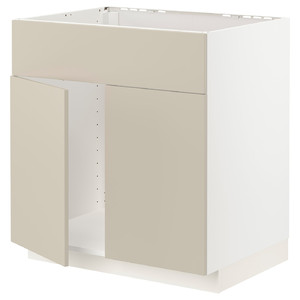 METOD Base cabinet f sink w 2 doors/front, white/Havstorp beige, 80x60 cm