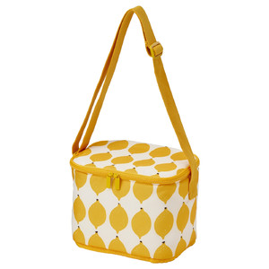 NÄBBFISK Cooling bag, patterned white/bright yellow, 26x19x19 cm