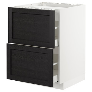 METOD / MAXIMERA Base cab f hob/2 fronts/2 drawers, white/Lerhyttan black stained, 60x60 cm