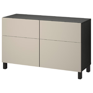 BESTÅ Storage combination w doors/drawers, black-brown/Lappviken/Stubbarp light grey-beige, 120x42x74 cm