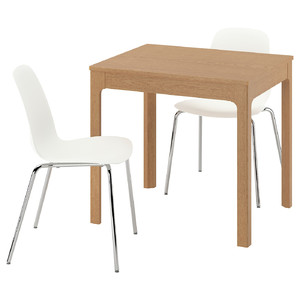 EKEDALEN / LIDÅS Table and 2 chairs, oak/white chrome-plated, 80/120 cm