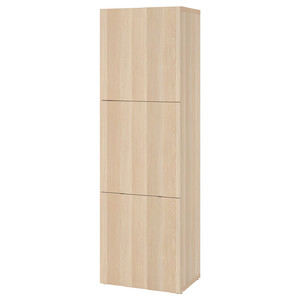 BESTÅ Shelf unit with doors, white stained oak effect/Lappviken white stained oak effect, 60x42x193 cm