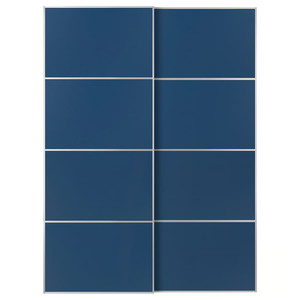 MEHAMN Pair of sliding doors, aluminium/double sided blue, 150x201 cm