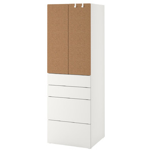 SMÅSTAD / PLATSA Wardrobe, white cork/with 4 drawers, 60x57x181 cm