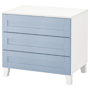 PLATSA Chest of 3 drawers, white/Sannidal blue, 80x57x73 cm