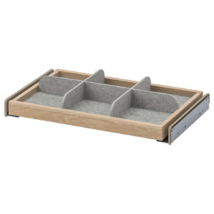 KOMPLEMENT Pull-out tray with divider, white stained oak effect, light grey, 50x35 cm