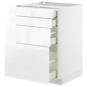 METOD / MAXIMERA Base cab 4 frnts/4 drawers, white/Voxtorp high-gloss/white, 60x60 cm