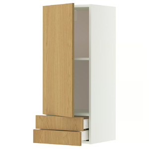METOD / MAXIMERA Wall cabinet with door/2 drawers, white/Sinarp oak veneer, 40x100 cm