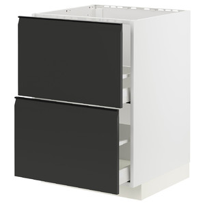 METOD / MAXIMERA Base cab f sink+2 fronts/2 drawers, white/Upplöv matt anthracite, 60x60 cm
