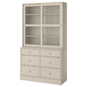 HAVSTA Storage combination w glass-doors, grey-beige, 121x47x212 cm