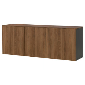 BESTÅ Wall-mounted cabinet combination, black-brown/Lappviken walnut effect, 180x42x65 cm