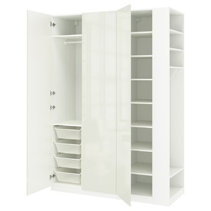 PAX / FARDAL Wardrobe combination, white high-gloss white/white, 170x60x236 cm