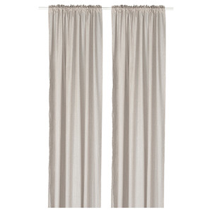 MÄSTERROT Curtains, 1 pair, beige/white dot pattern/with heading tape, 145x300 cm