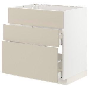 METOD / MAXIMERA Base cab f sink+3 fronts/2 drawers, white/Havstorp beige, 80x60 cm