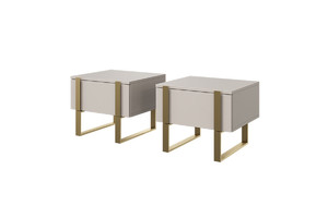 Nightstand Bedside Table Verica Set of 2, cashmere/gold legs