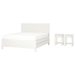 TONSTAD Bedroom furniture, set of 3, incl bed storage/off-white, Standard Double