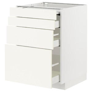 METOD / MAXIMERA Bc w pull-out work surface/3drw, white/Vallstena white, 60x60 cm