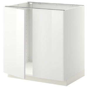 METOD Base cabinet for sink + 2 doors, white/Ringhult white, 80x60 cm