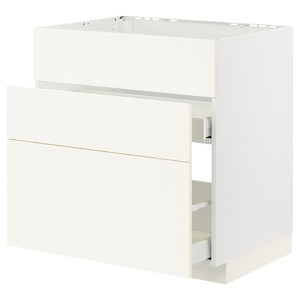 METOD / MAXIMERA Base cab f sink+3 fronts/2 drawers, white/Vallstena white, 80x60 cm