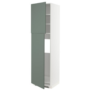 METOD High cabinet for fridge w 2 doors, white/Bodarp grey-green, 60x60x220 cm
