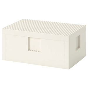 BYGGLEK LEGO® box with lid, white, 26x18x12 cm