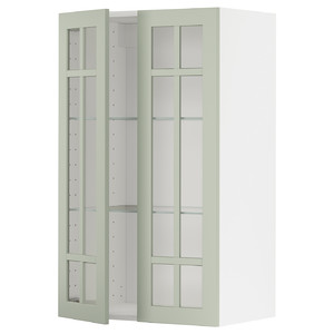 METOD Wall cabinet w shelves/2 glass drs, white/Stensund light green, 60x100 cm