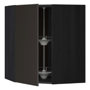 METOD Corner wall cabinet with carousel, wood effect black, Kungsbacka anthracite, 68x80 cm