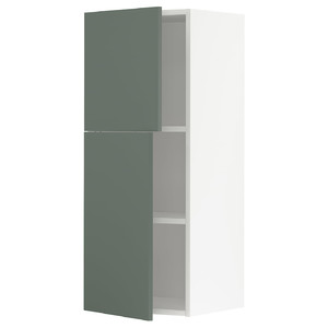 METOD Wall cabinet with shelves/2 doors, white/Bodarp grey-green, 40x100 cm