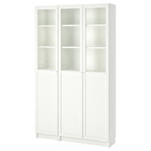 BILLY / OXBERG Bookcase with panel/glass doors, white, glass, 120x30x202 cm
